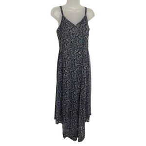 Jumpsuit Medium Black Micro Floral Spaghetti Straps Sheer‎ Wide Leg Summer Boho